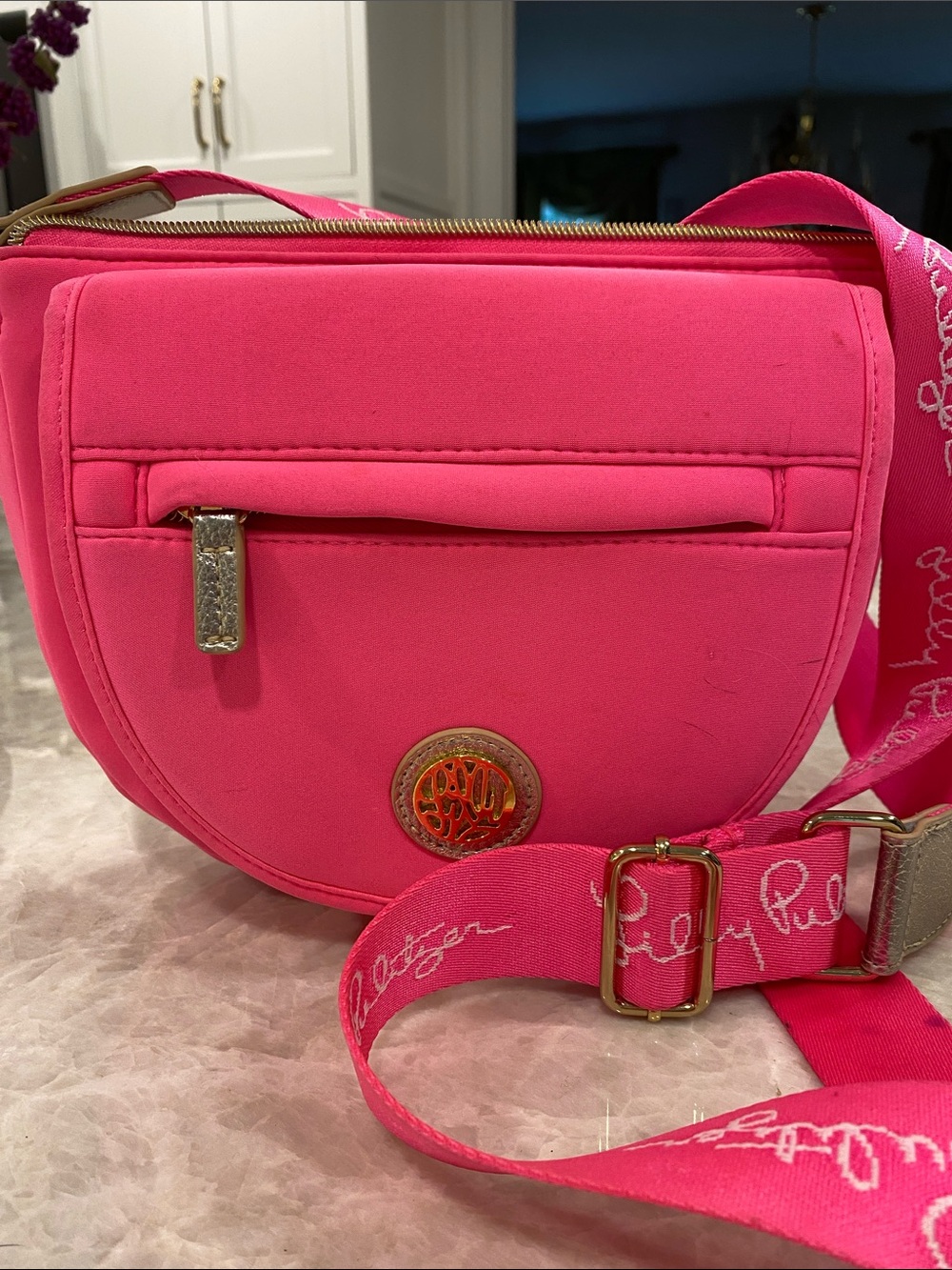 Lilly Pulitzer Bright Pink Crossbody Shoulder Bag with Signature Strap